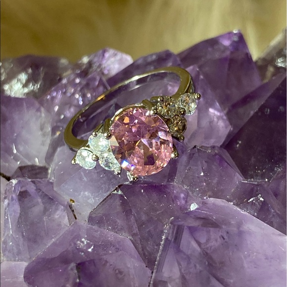 925 STERLING SILVER PINK CUBIC ZIRCON RING - Picture 4 of 5